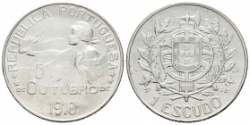 Portugal. 1 escudo. 1910. (Km-560). (Gomes-22.01). Ag. 24,75 g. Golpecito en el canto. EBC+. Est...60,00.