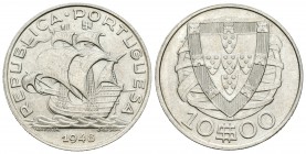 Portugal. 10 escudos. 1948. (Km-582). (Gomes-43.07). Ag. 12,61 g. Brillo original. Escasa. SC. Est...150,00.