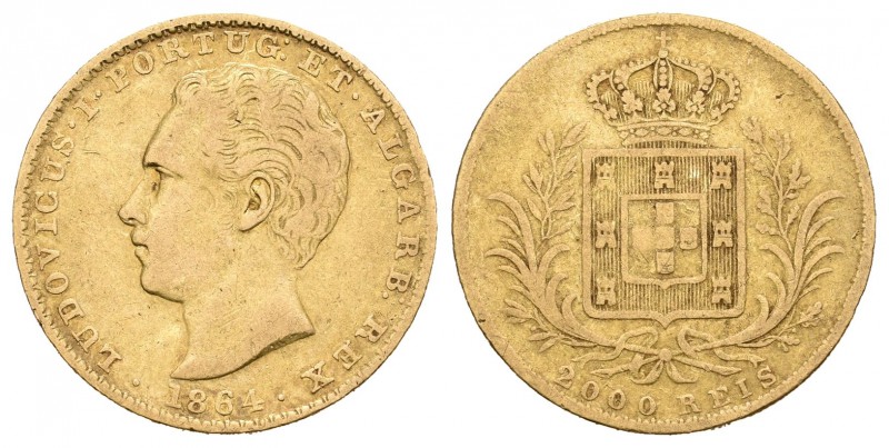 Portugal. Luis I. 2000 reis. 1864. (Km-511). (Gomes-13.01). Au. 3,46 g. MBC-. Es...