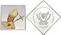 Rupública del Congo. 5 francos. 2007. Ag. 31,80 g. En memoria de Juan Pablo II. PROOF. Est...35,00.
