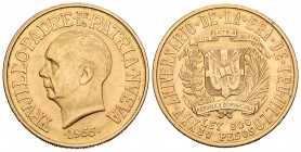 República Dominicana. 30 pesos. 1955. (Km-24). (Fr-1). Anv.: TRUJILLO PADRE DE LA PATRIA NUEVA. XXV aniversario del régimen de Trujillo. Au. 29,59 g. ...
