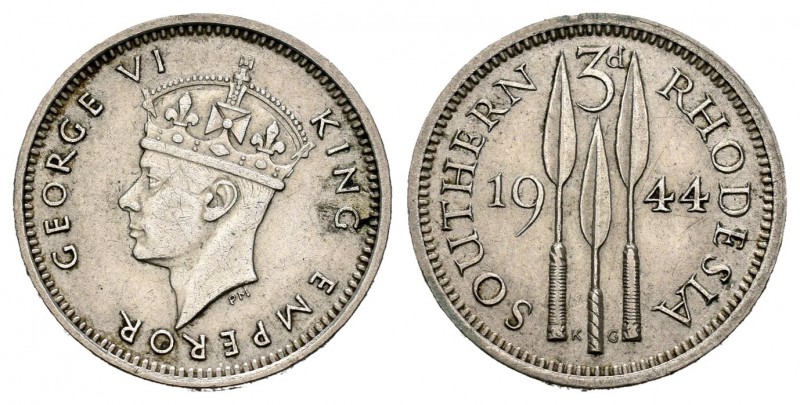 Rhodesia del Sur. George VII. 3 pence. 1944. (Km-16a). Ag. 1,45 g. EBC. Est...18...