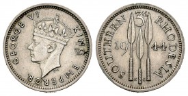 Rhodesia del Sur. George VII. 3 pence. 1944. (Km-16a). Ag. 1,45 g. EBC. Est...18,00.