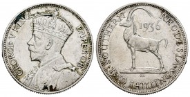 Rhodesia del Sur. George V. 2 shillings. 1936. (Km-4). Ag. 11,29 g. Ligeras oxidaciones. MBC. Est...15,00.