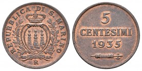 San Marino. 5 céntimos. 1935. Roma. R. (Km-13). Ae. 3,13 g. Brillo original. EBC. Est...25,00.