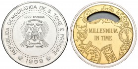 Santo Tomé. 1000 drobas. 1999. (Km-99). Ag. 36,77 g. Millenium. Reverso dorado. PROOF. Est...40,00.