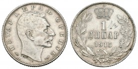 Serbia. Peter I. 1 dinar. 1915. (Km-25.1). Ag. 5,03 g. Rayas en reverso. EBC. Est...20,00.