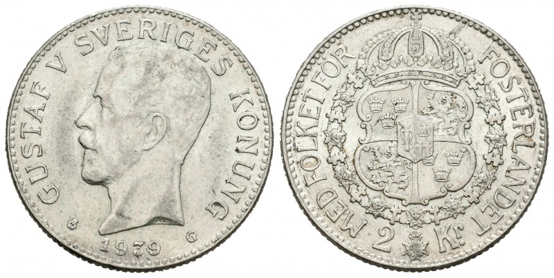 Suecia. Gustaf V. 2 coronas. 1939. (Km-787). Ag. 14,98 g. EBC+. Est...25,00.