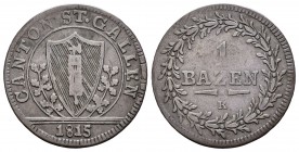 Suiza. 1 bazen. 1815. Saint Gallen. K. (K110). Ae. 2,10 g. MBC. Est...45,00.