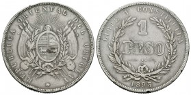Uruguay. 1 peso. 1893/73. Santiago. (Km-17.a). Ag. 24,50 g. Golpes en el canto. MBC. Est...30,00.