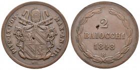 Vaticano. Pio IX. 2 baiocchi. 1848. Roma. R. (Km-1344). Ae. 18,93 g. Anno III. Fallo de acuñación. MBC+. Est...25,00.