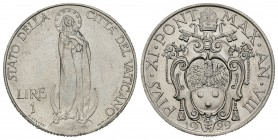 Vaticano. Pío XI. 1 lira. 1929. (Km-5). Ag. 7,89 g. Escasa. SC-. Est...35,00.