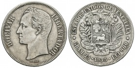 Venezuela. 5 bolívares. 1935. (Km-Y24.2). Ag. 24,97 g. MBC+. Est...25,00.