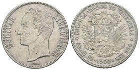 Venezuela. 5 bolívares. 1936. (Km-Y24.2). Ag. 25,03 g. SC-. Est...25,00.
