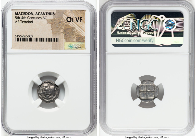 MACEDON. Acanthus. Ca. 5th-4th centuries BC. AR tetrobol (14mm). NGC Choice VF. ...