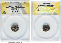 THRACE. Apollonia Pontica. Ca. late 5th-4th centuries BC. AR drachm (15mm, 10h). ANACS XF 45. Ca. 480-450 BC. Gorgoneion facing with open mouth and pr...