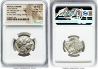 ATTICA. Athens. Ca. 440-404 BC. AR tetradrachm (24mm, 17.18 gm, 10h). NGC Choice AU 5/5 - 4/5. Mid-mass coinage issue. Head of Athena right, wearing e...