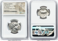 ATTICA. Athens. Ca. 440-404 BC. AR tetradrachm (21mm, 17.17 gm, 8h). NGC AU 5/5 - 3/5. Mid-mass coinage issue. Head of Athena right, wearing earring, ...
