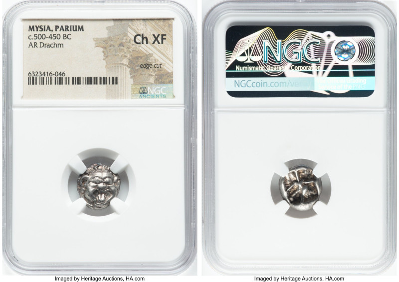 MYSIA. Parium. Ca. 500-450 BC. AR drachm (15mm). NGC Choice XF, edge cut. Gorgon...
