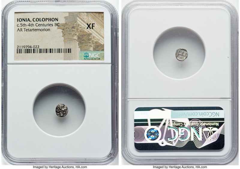 IONIA. Colophon. Ca. 5th-4th Centuries BC. AR tetartemorion (7mm, 4h). NGC XF. L...
