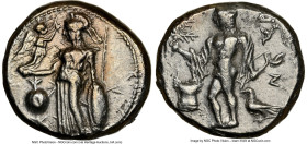 PAMPHYLIA. Side. Ca. 400-360 BC. AR stater (21mm, 11h). NGC Choice VF. Athena standing left, Nike right in right hand, left hand on grounded shield; p...