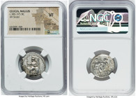 CILICIA. Mallus. Ca. 385-375 BC. AR stater (22mm, 12h). NGC VF, edge chips. Athena seated left at base of olive tree behind, grounded spear in right h...