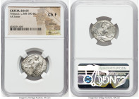 CILICIA. Soloi. Ca. 388-380 BC. AR stater (22mm, 8h). NGC Choice Fine, brushed. ΣO / TRYBZW (Aramaic), Ba'al, nude to waist, standing left, eagle in o...