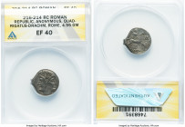 Anonymous. Ca. 225-214/2 BC. AR didrachm or quadrigatus (18mm, 4.95 gm, 6h). ANACS XF 40. Uncertain mint. Laureate janiform heads of the Dioscuri (?);...