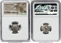 Anonymous. Ca. 211-208 BC. AR victoriatus (17mm, 3.15 gm, 11h). NGC MS 4/5 - 5/5. Luceria. Laureate head of Jupiter right, bead-and-reel border / Vict...
