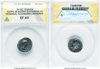 Cleopatra VII of Egypt and Marc Antony, as Rulers of the East (37-30 BC). AR denarius (19mm, 2h). ANACS XF 40, repaired. Alexandria, 34-32 BC. CLEOPAT...
