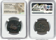 Divus Augustus (27 BC-AD 14). AE sestertius (32mm, 1h). NGC VG. Rome, AD 36-37. DIVO / AVGVSTO / S P Q R, Augustus, radiate and togate, seated left on...