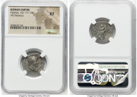 Hadrian (AD 117-138). AR denarius (19mm, 6h). NGC XF. Rome, AD 128-129. HADRIANVS-AVGVSTVS, laureate head of Hadrian right, slight drapery on left sho...