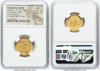Justinian I the Great (AD 527-565). AV solidus (21mm, 4.48 gm, 7h). NGC AU 5/5 - 2/5, graffito. Constantinople, 7th officina, ca. AD 545-565. D N IVST...