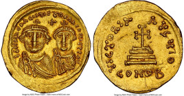 Heraclius (AD 610-641), with Heraclius Constantine. AV solidus (22mm, 4.55 gm, 7h). NGC MS 5/5 - 2/5, wavy flan, marks. Constantinople, 10th officina,...