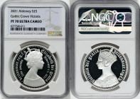 British Dependency. Elizabeth II silver Proof "Gothic Crown - Victoria" 5 Pounds 2021 PR70 Ultra Cameo NGC, Commonwealth mint, KM-Unl. Mintage: 2,500....