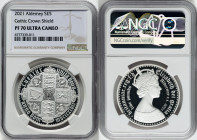 British Dependency. Elizabeth II silver Proof "Gothic Crown - Shield" 5 Pounds 2021 PR70 Ultra Cameo NGC, Commonwealth mint, KM-Unl. Mintage: 2,500. H...