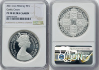 British Dependency. Elizabeth II silver Proof "Gothic Crown - Shield" 5 Pounds (2 oz) 2021 PR70 Ultra Cameo NGC, Commonwealth mint, KM-Unl. Mintage: 1...
