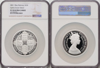 British Dependency. Elizabeth II silver Proof "Gothic Crown - Shield" 20 Pounds (10 oz) 2021 PR70 Ultra Cameo NGC, Commonwealth mint, KM-Unl. Mintage:...