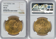 Franz Joseph I gold Restrike 100 Corona 1915 MS66 NGC, Vienna mint, KM2819, Fr-507R. HID09801242017 © 2022 Heritage Auctions | All Rights Reserved