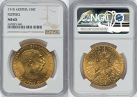 Franz Joseph I gold Restrike 100 Corona 1915 MS65 NGC, Vienna mint, KM2819, Fr-507R. HID09801242017 © 2022 Heritage Auctions | All Rights Reserved