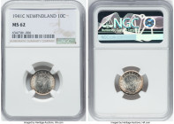 Newfoundland. George VI Pair of Certified 10 Cents NGC, 1) 10 Cents 1941-C - MS62 2) 10 Cents 1943-C - AU58 Royal Canadian mint, KM20. HID09801242017 ...