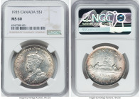George V Pair of Certified Dollars 1935 NGC, 1) Dollar 1935 - MS60, KM30 2) Dollar 1936 - MS62, KM31 Royal Canadian mint. HID09801242017 © 2022 Herita...