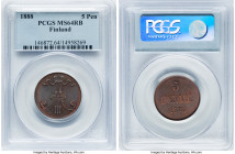 Russian Duchy. Alexander III 5 Pennia 1888 MS64 Red and Brown PCGS, Helsinki mint, KM11. From the GK Collection HID09801242017 © 2022 Heritage Auction...