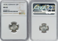 Wilhelm II Pair of Certified 20 Pfennig 1874-G NGC, Karlsruhe mint, KM5, J-5. Includes (1) MS67 and (1) MS65. HID09801242017 © 2022 Heritage Auctions ...