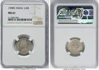 British India. Victoria 1/4 Rupee 1900-C MS61 NGC, Calcutta mint, KM490. Type C bust, Type II Reverse. HID09801242017 © 2022 Heritage Auctions | All R...