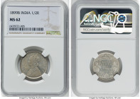 British India. Victoria 1/2 Rupee 1899-B MS62 NGC, Bombay mint, KM491. Inverted B mintmark. Type A Bust, Type I Reverse. HID09801242017 © 2022 Heritag...