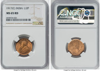 British India. George V 3-Piece Lot of Certified Assorted 1/2 Pice NGC, 1) 1/2 Pice 1917-(c) - MS65 Red 2) 1/2 Pice 1921-(c) - MS64 Brown 3) 1/2 Pice ...