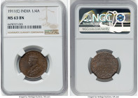 British India. George V 1/4 Anna 1911-(c) MS63 Brown NGC, Calcutta mint, KM511. HID09801242017 © 2022 Heritage Auctions | All Rights Reserved