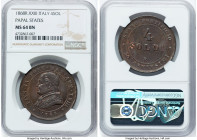 Papal States. Pius IX 4 Soldi Anno XXIII (1868)-R MS64 Brown NGC, Rome mint, KM1374. Residual red highlights in recesses of legends giving contrast to...
