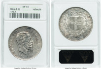 Vittorio Emanuele II 5 Lire 1865 T-BN XF45 ANACS, Turin mint, KM8.1. Last year of three year type. Conservatively graded. From the Meduno Collection H...